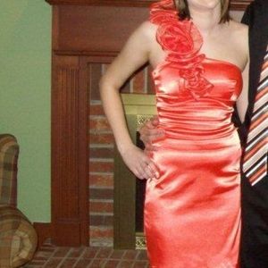 orange dress one sleeve with big rose